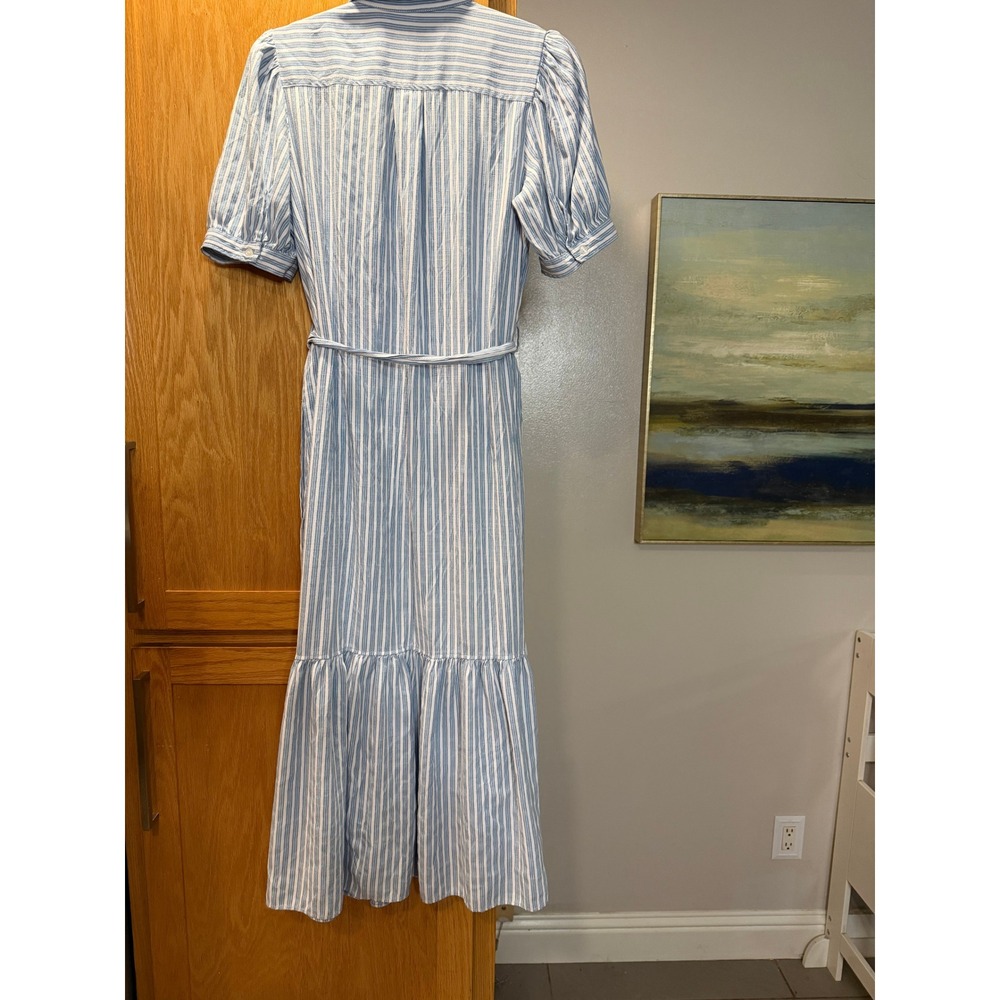 Max Studio Blue White Striped Midi Shirt Dress Short Sleeve Tiered Hem - Picture 6 of 6